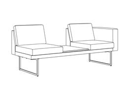Three Place Seat-Table-Seat / One Arm Right-Table Center