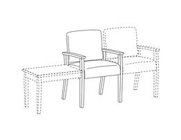 Arm Chair / Wood Arms / Accepts Any Table on Left and Chair on Right