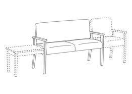 Two Place Sofa / Wood Arms / Accepts Any Table on Left and Seat on Right