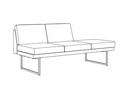 Three Place Seat-Seat-Bench / Armless-Bench Right / Fully Upholstered