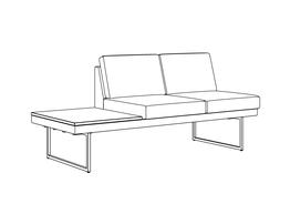 Three Place Table-Seat-Seat / Armless-Table Left